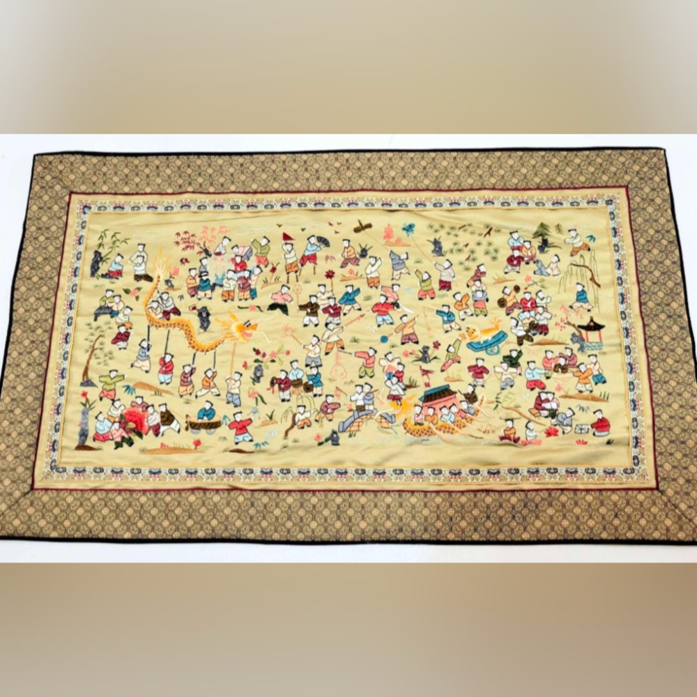 VTG Chinese Embroidered Silk 100 Children No 108 by Dun Huang